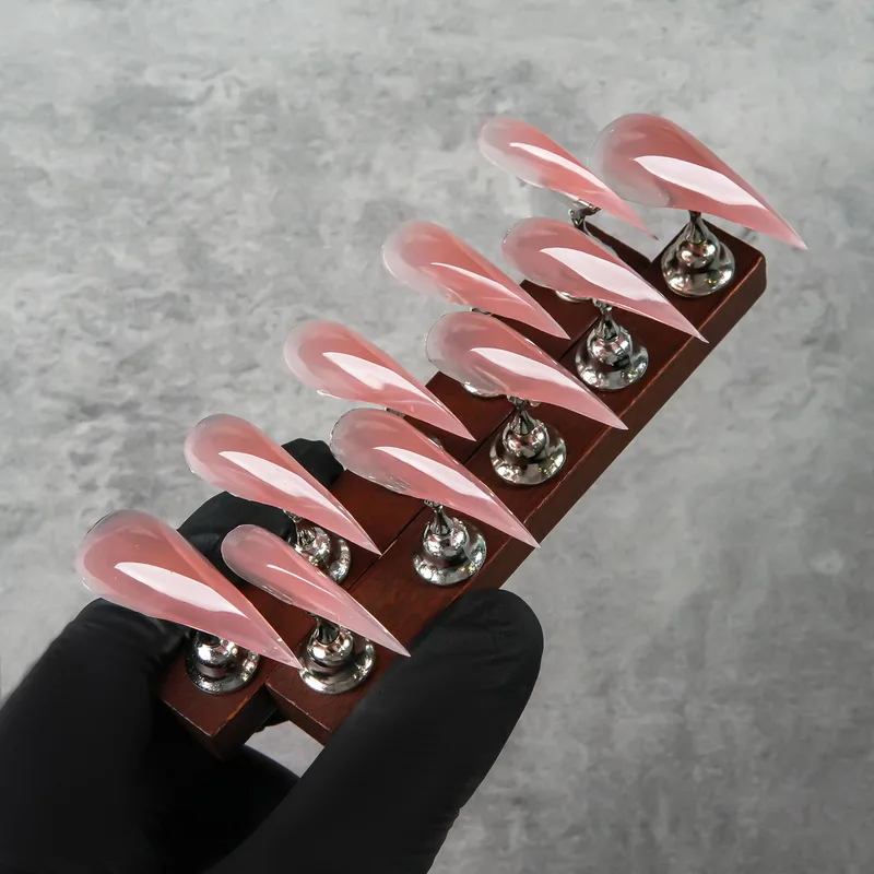 Super Long Stiletto Press On Nails Nude Pink Transparent Gradient Fake Nails Glossy Handmade Reusable Plain False Nail Tips Dail