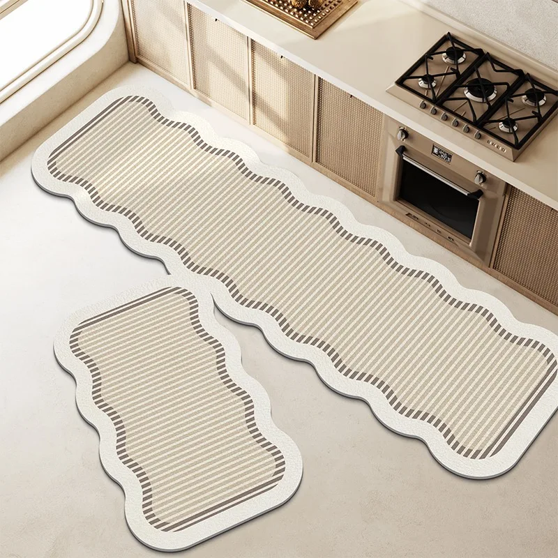 

Long Strip Runner Rug Kitchen Floor Mat Wave Shaped Pvc Non-slip Kitchen Carpet Oil-proof Waterproof Anti-fouling Washable Mats