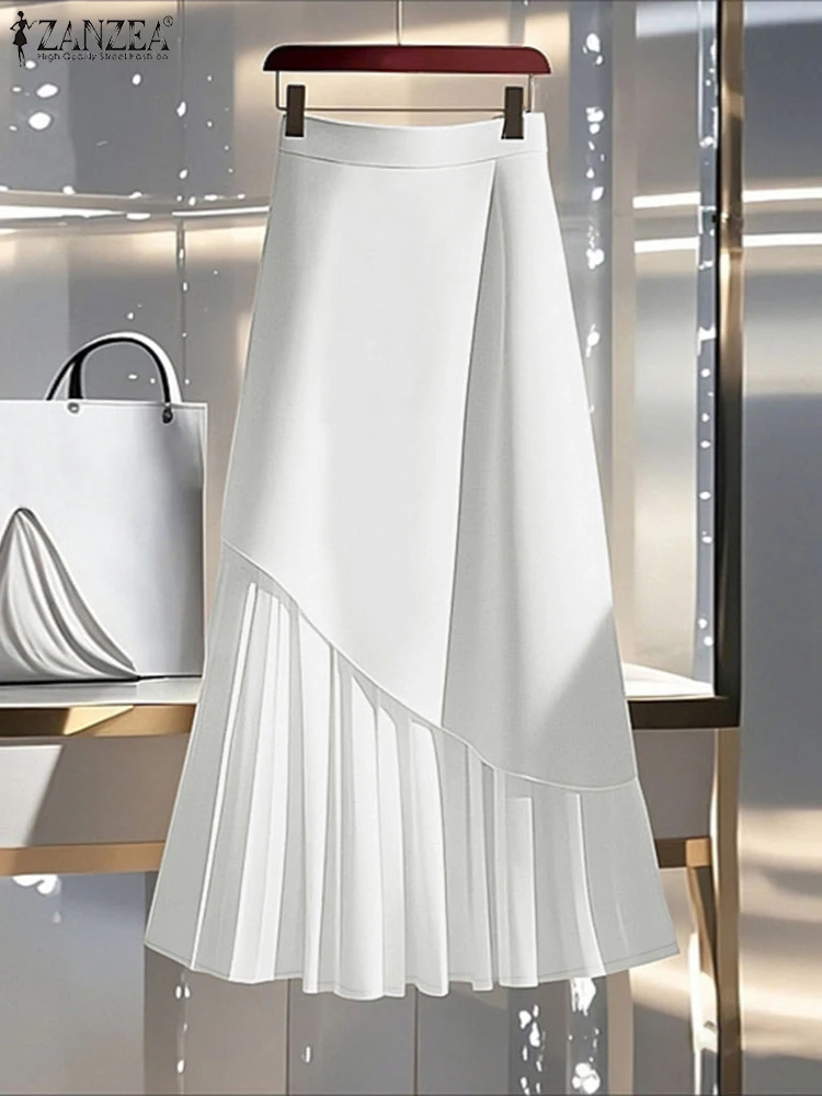Elegant Office Lady Skirts 2025 ZANZEA Women High Waist Solid Party Midi Skirt Stylish A Line Work OL Faldas Saia Pleated Jupes