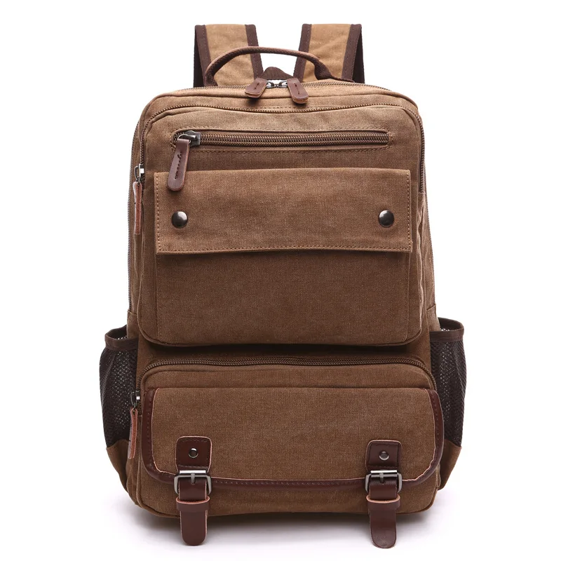 Vintage Canvas Backpack for Men Large Capacity 15.6 Inch Laptop Backpack Retro Multi‑Pocket Travel Rucksack Casual Daypack