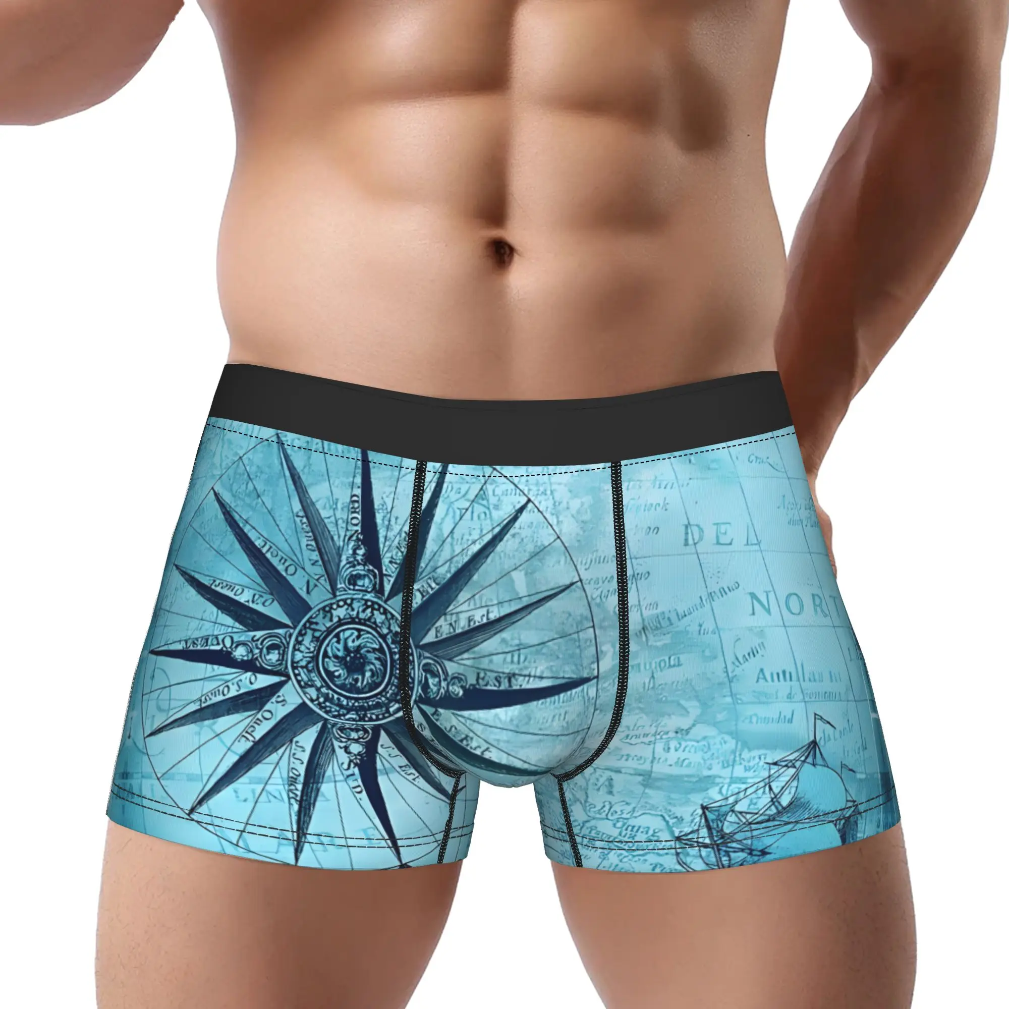 Vintage Nautical Navigation Map Underpants Breathbale Panties Men's Underwear Map Comfortable Shorts Boxer Briefs