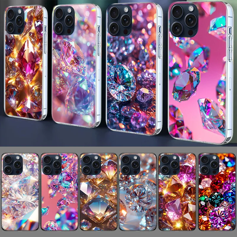 Чехол для телефона с блестящими и ослепительными бриллиантами и драгоценными камнями для Iphone 17 Air 16 Pro 15 Pro Max 14+ Plus 16E 11 13 12 Mini XR X XS 7 8 SE