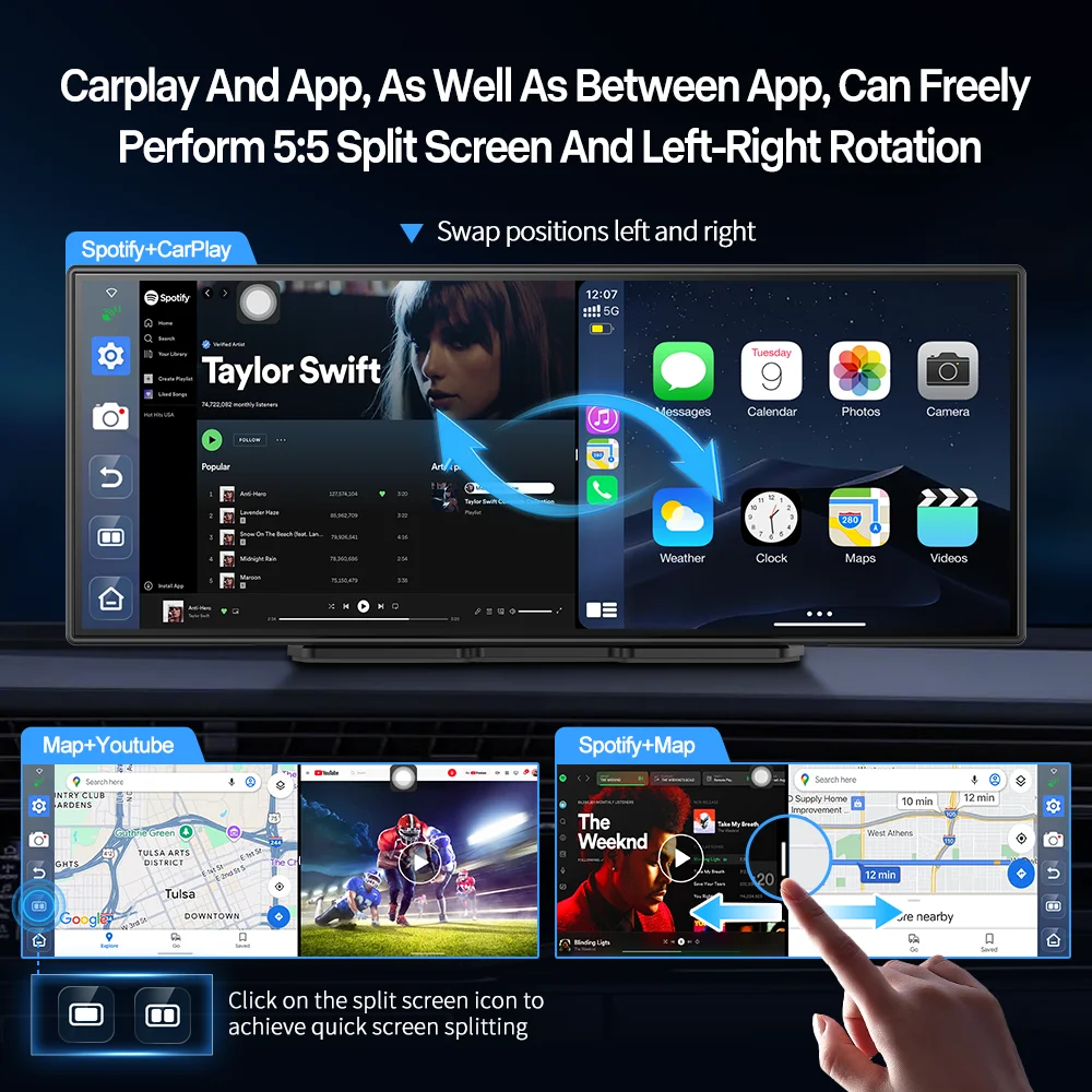 Imagebon P70Plus 11,4 Zoll Android 15 6+128G CarPlay & Android Auto Dashcam Dual WiFi Google Play DVR Smart Split-Screen Dashcam – Detail 6