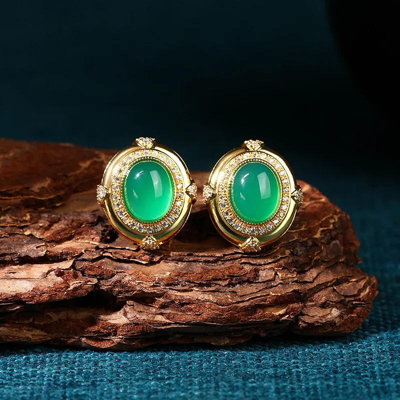 

Middle vintage vintage emerald jade chalcedony earrings for women