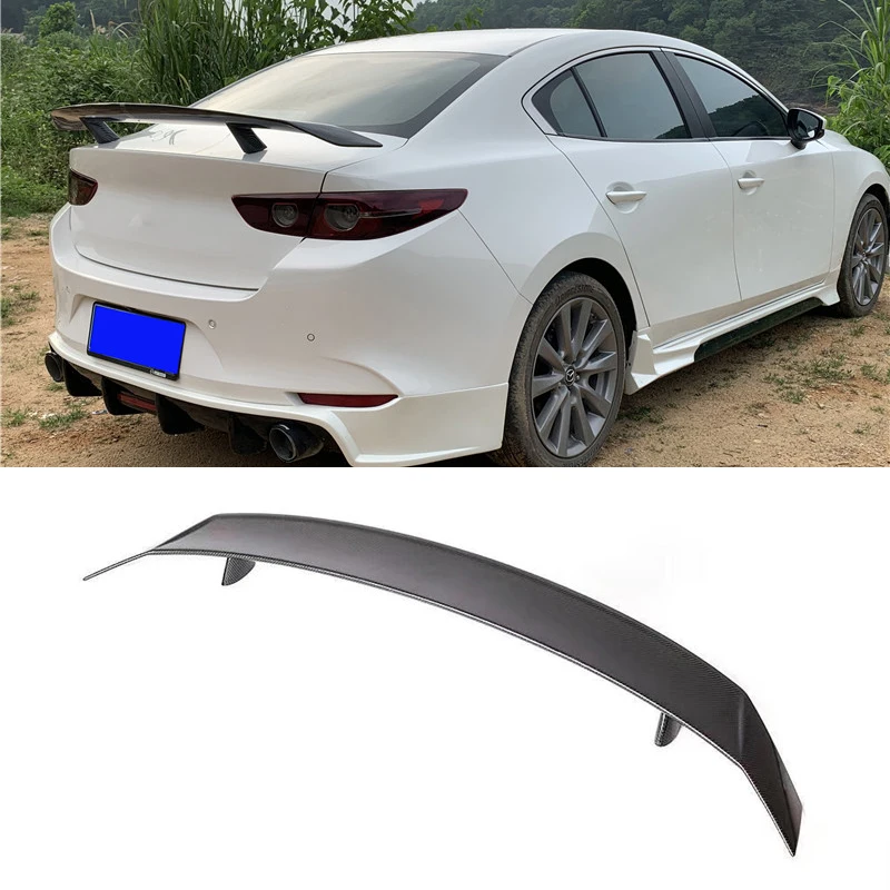 For NEW Mazda 3 Sedan Real Carbon Fiber Spoiler Accessories Car Trunk Black Tail Wing Body Kit 2019-2022 Year