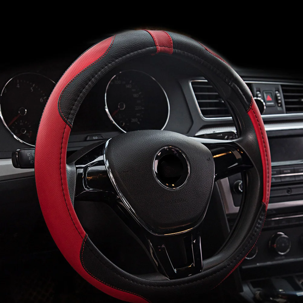 

38Cm Black Cow Steering Wheel Cover Breathable Anti Slip Car Steering Cover For Auto Vehicle Comfort Grip