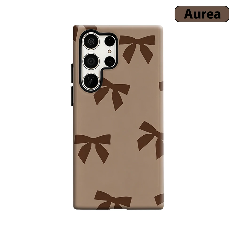 Coquette Brown Bow Phone Case for Samsung Galaxy S26 S25 Ultra S24 S23 Ultra Plus Shockproof Double layer tough Back Cover