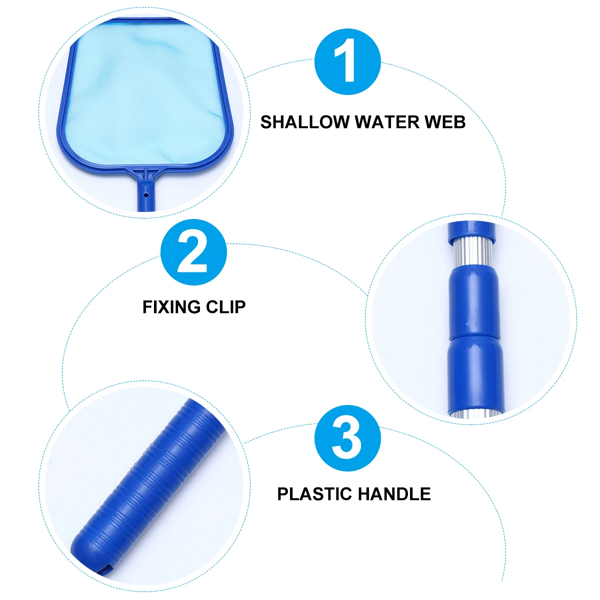 

Swimming Pool Cleaning Tool Leaf Mesh Net Aluminum Pole Durable Plastic Frame Pond Fountain Cleaner Large Scoop Design Efficient