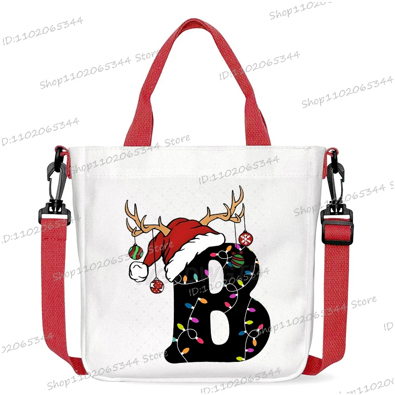 جديد عيد الميلاد رسالة A-Z حقيبة يد مضحك عيد ميلاد سعيد حقيبة كروسبودي للفتيات الفتيان موضة النساء الرجال قماش حقائب كتف الهدايا #2