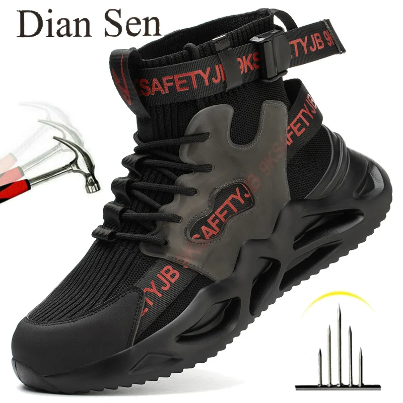 Men's Steel Toe Shoes Puncture Proof Anti-skid Blade Type Work Safety Sneakers Breathable Hiking Sneakers Construction Work Shoe