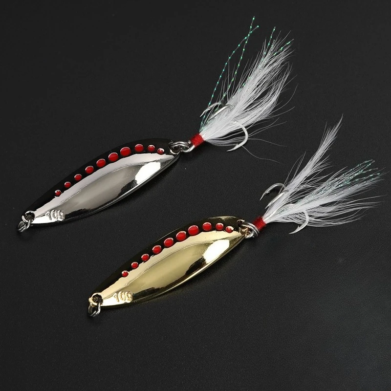 1pcs 5g-20gMetal Spinner Spoon Feather Hooks Artificial Sequins with 2 Treble Hook Saltwater Freshwat Bass & Trout Fishing Lures