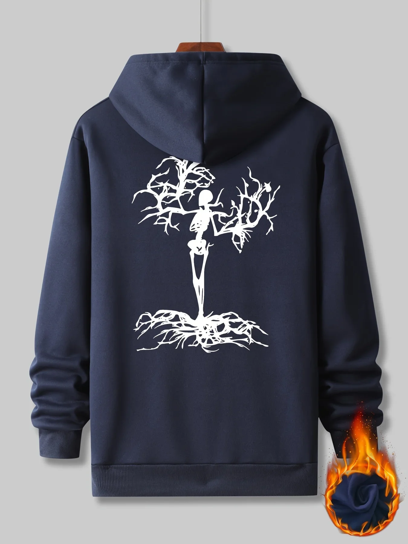 Unisex Abstract Skeleton Dead Tree Root Back Print Hoodie Men Women Loose Fleece Pullover Hooded Sweatshirt Dark Streetwear Tops