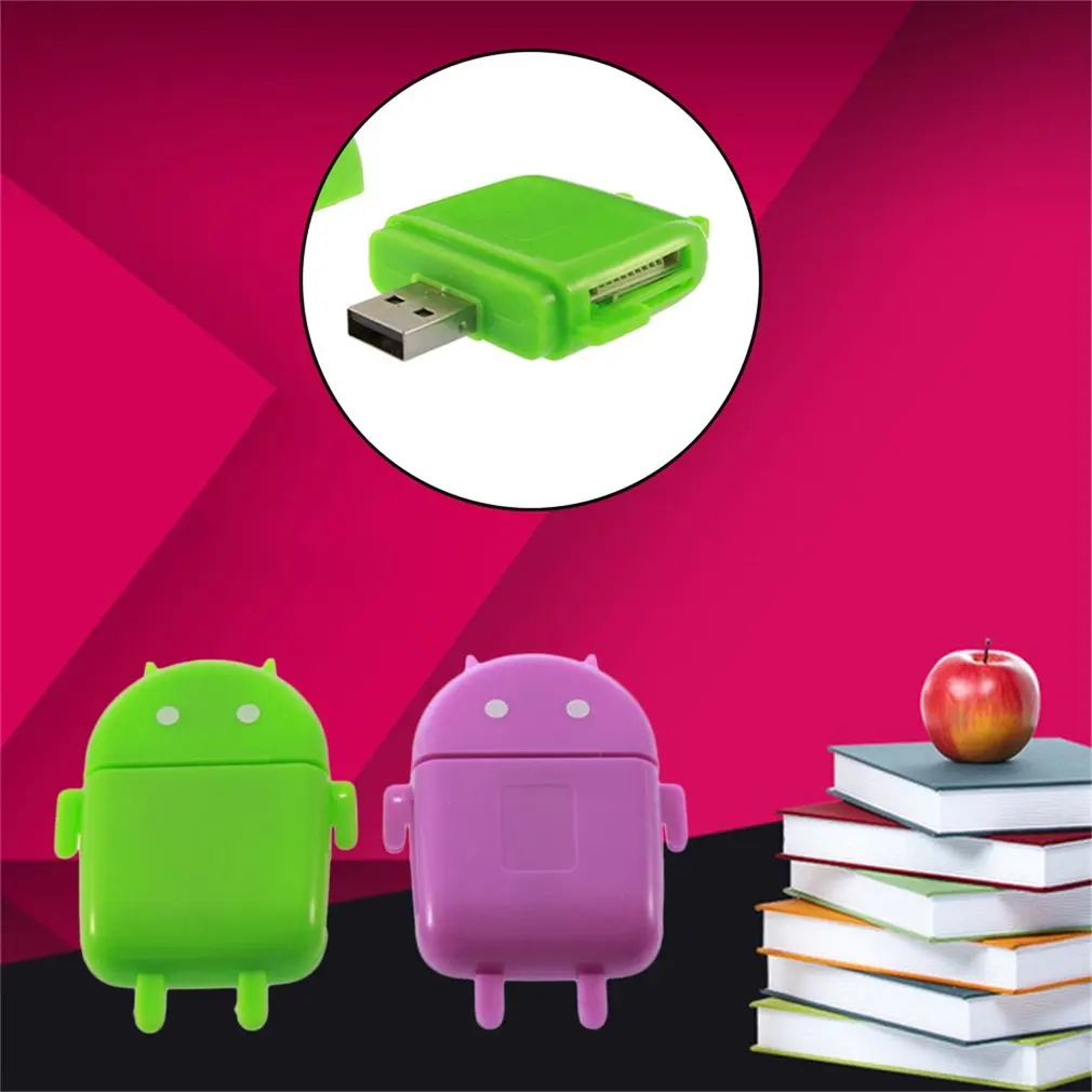 USB Mini Robot Android Lucu Baru 2.0 Pembaca Kartu Mikro TF Berkecepatan Tinggi