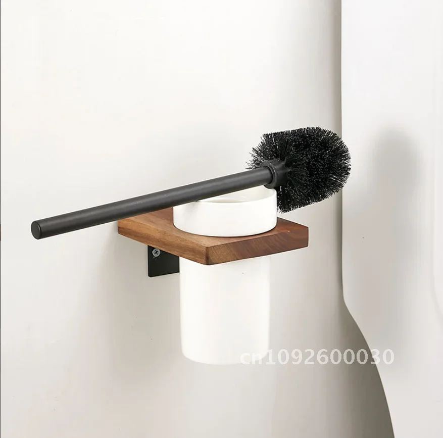 Toilet brush holder for household cleaning long-handle mount bathroom Walnut brush Black/Gold/White wall Color wash