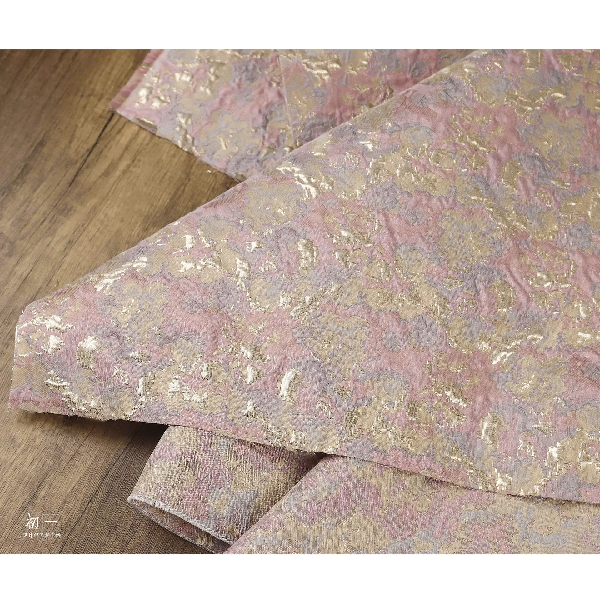Pink Petty Oil Painting Style Jacquard Fabric Silk Glossy Texture Bag Pillow Coat DIY Designer Fabric