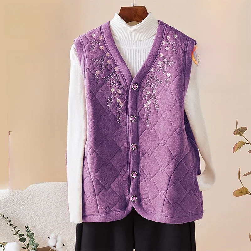 

Теплый жилет Thiened Fce, женская верхняя одежда, повседневная одежда со стойкой, свободная вышитая бальная смесь полиэстера и спандекса