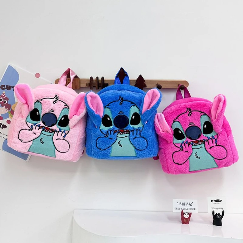 Kawaii Stitch Plush Backpack Blue Pink Funny Cartoon Large-Capacity Schoolbag Student Backpack Kindergarten Bag Girs Gifts