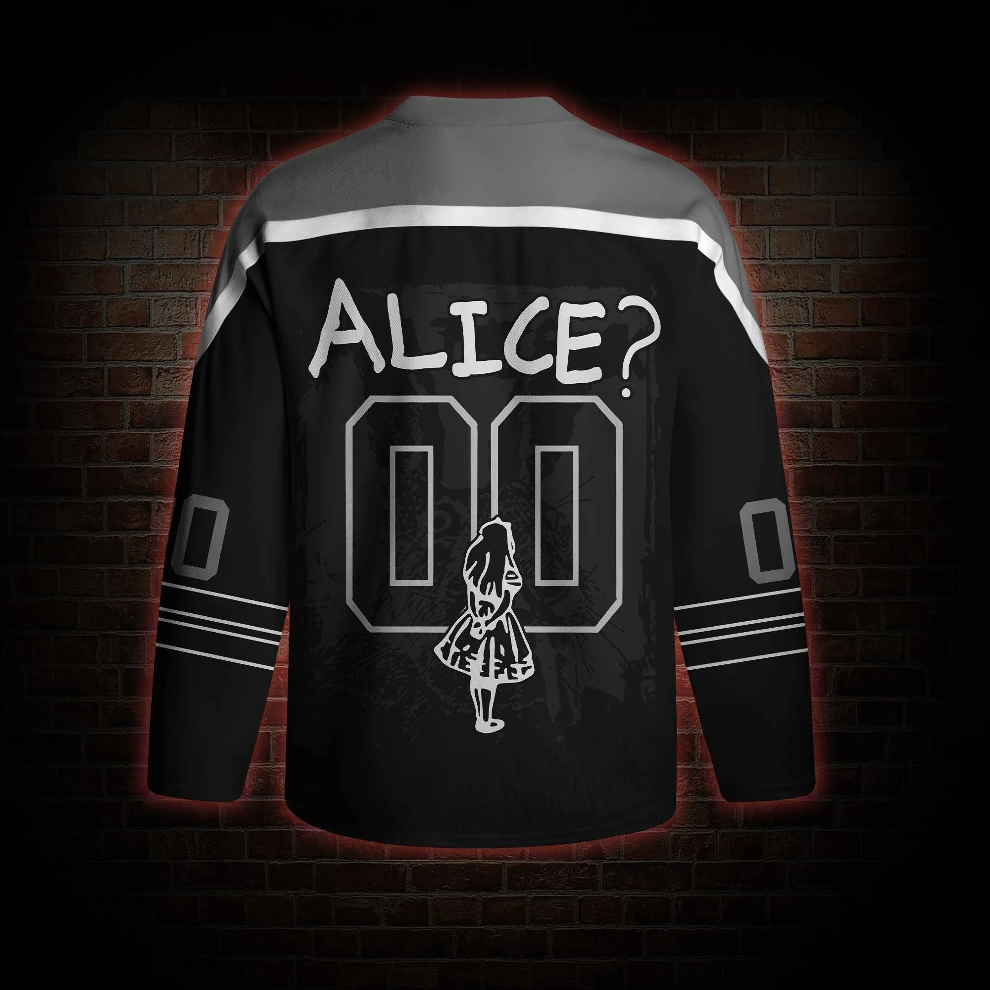 2026 Grunge Dark Rabbit Graphic Long Sleeve Hockey Jersey, V Neck Punk Streetwear Top, Vintage Gothic Halloween Party Outfit 2