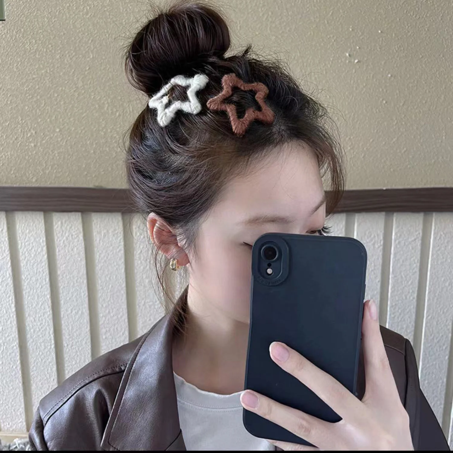 Autumn Winter Woolen Yarn Five-pointed Star Hairpin 2023 Trendy Design Korean Y2K Girls Colored Pentagram Hair Clip Headdress