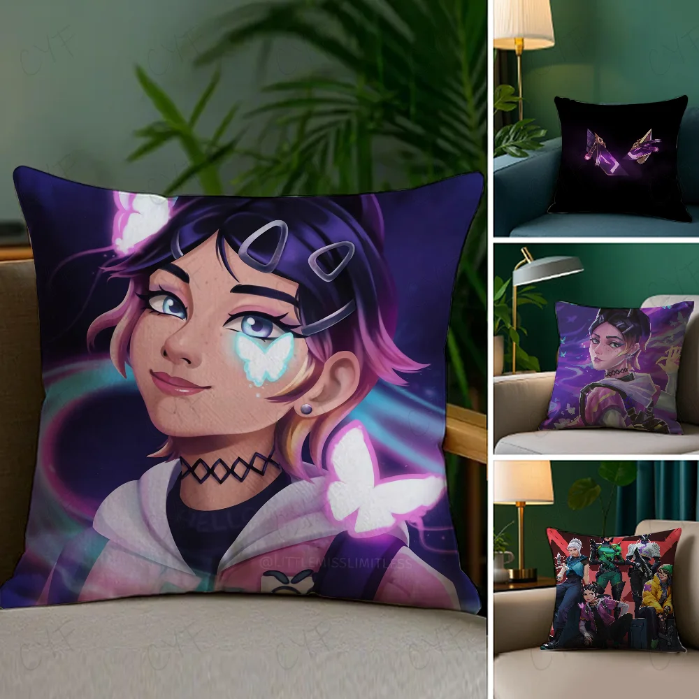 

V-Valorant CLOVE Game Pillow Case Anti-dustmite Pillowcase Invisible zipper silky short plush Sofa cushion cover