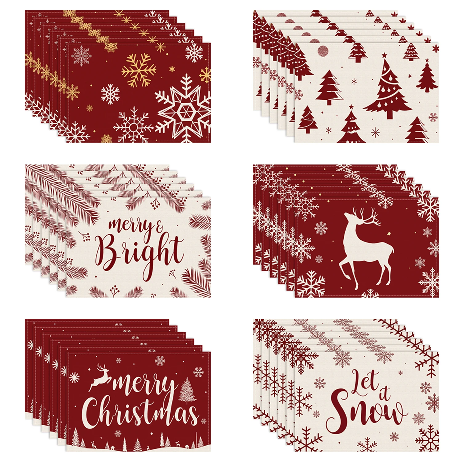 1/4/6 Stück Weihnachts-Tischset, 30,5 x 45,7 cm, Party-Dekoration, Isolierte dekorative Tischset mit Schneeflocken-Rentier-Druck