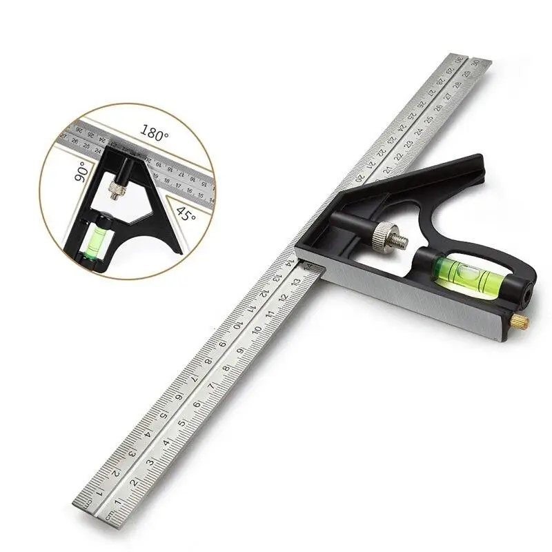 300mm Square Angle Ruler Measuring Tools Set Kit 12 Inch Stainless Steel Aluminium Precise Adjustable Combination Spirit Level