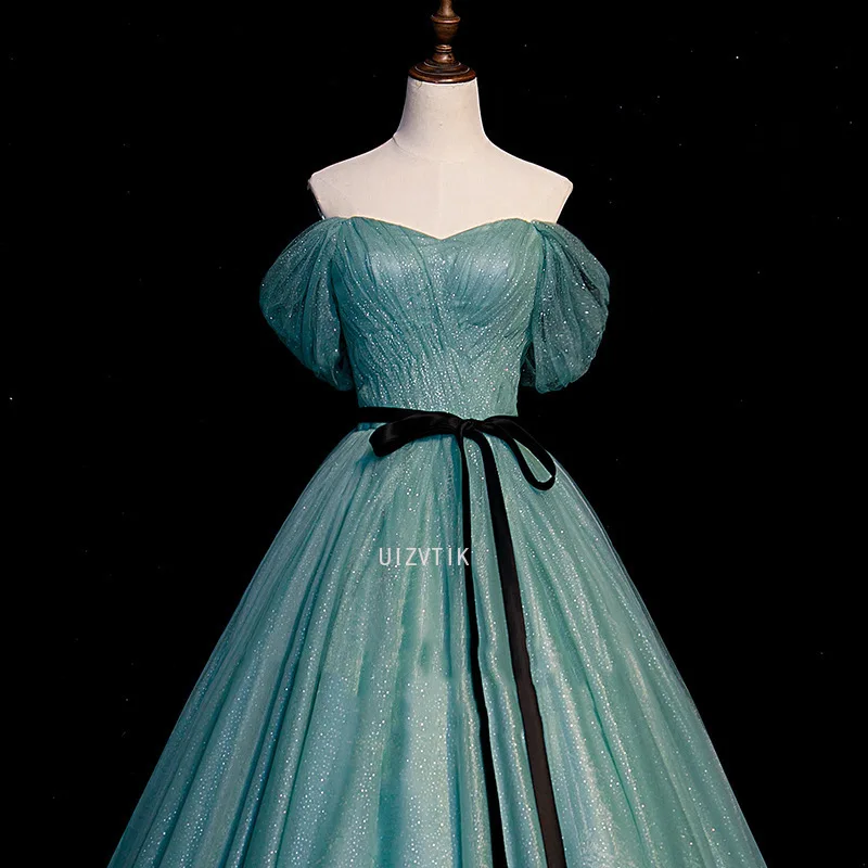 Green Ball Gown Women Evening Dresses Off Shoulder Prom Birthday Party Gowns Customized Formal Vestido De Fiesta robes de soirée