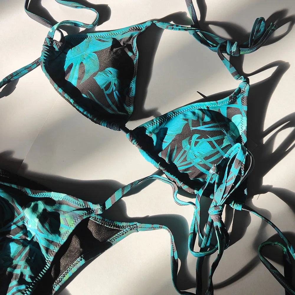 

LENITIVE FASHION bikini printed fabric big elastic straps young style triangle neckline