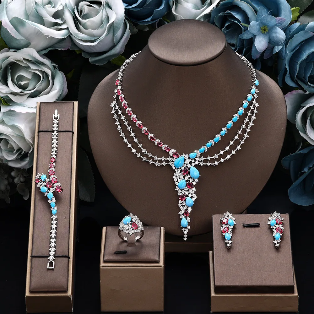 Summer 2026 High-end Women's Zircon pendant jewelry Set, Light Luxury Evening Earrings, Necklace, Wedding Accessories