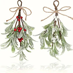 1pc Christmas Artificial Mistletoe Hanging Decoration with Berries, Green Plastic Faux Mistletoe Plant for Holiday Decor