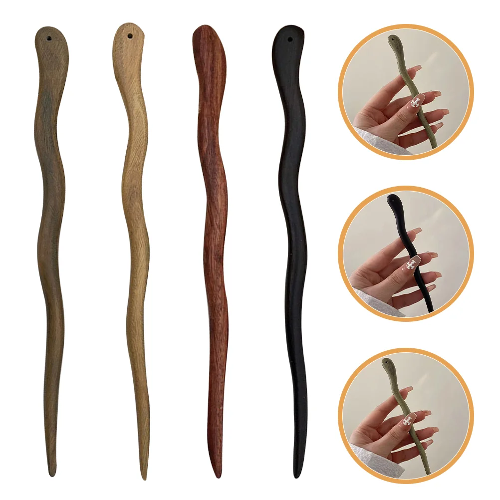 

4 Pcs Hanfu Sandalwood Hairpin Accessories 4pcs (black Bride Barrettes Chinese Sticks Chopsticks