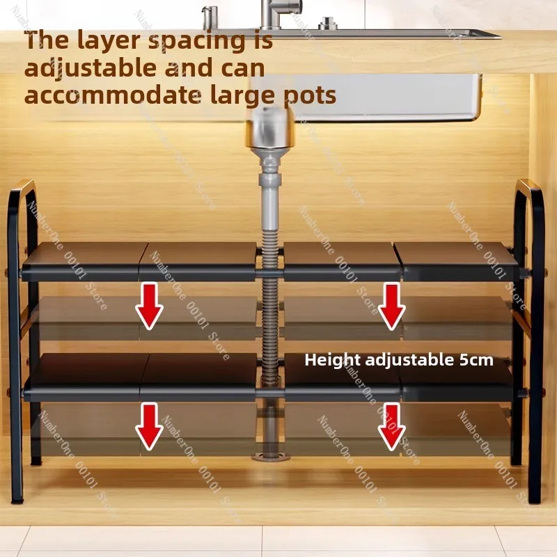 Retractable Kitchen Sink Rack, Multi-Layer Pot Storage Organizer for Cabinet, Household Layered Pot Rack