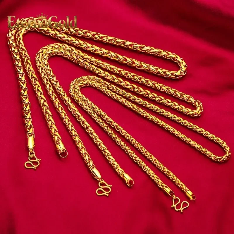 

EternaGold Men Masculine Rope-Style Gold Necklace, 24K Gold AU999 | Filigree rope pattern with jade beads, refined elegance for