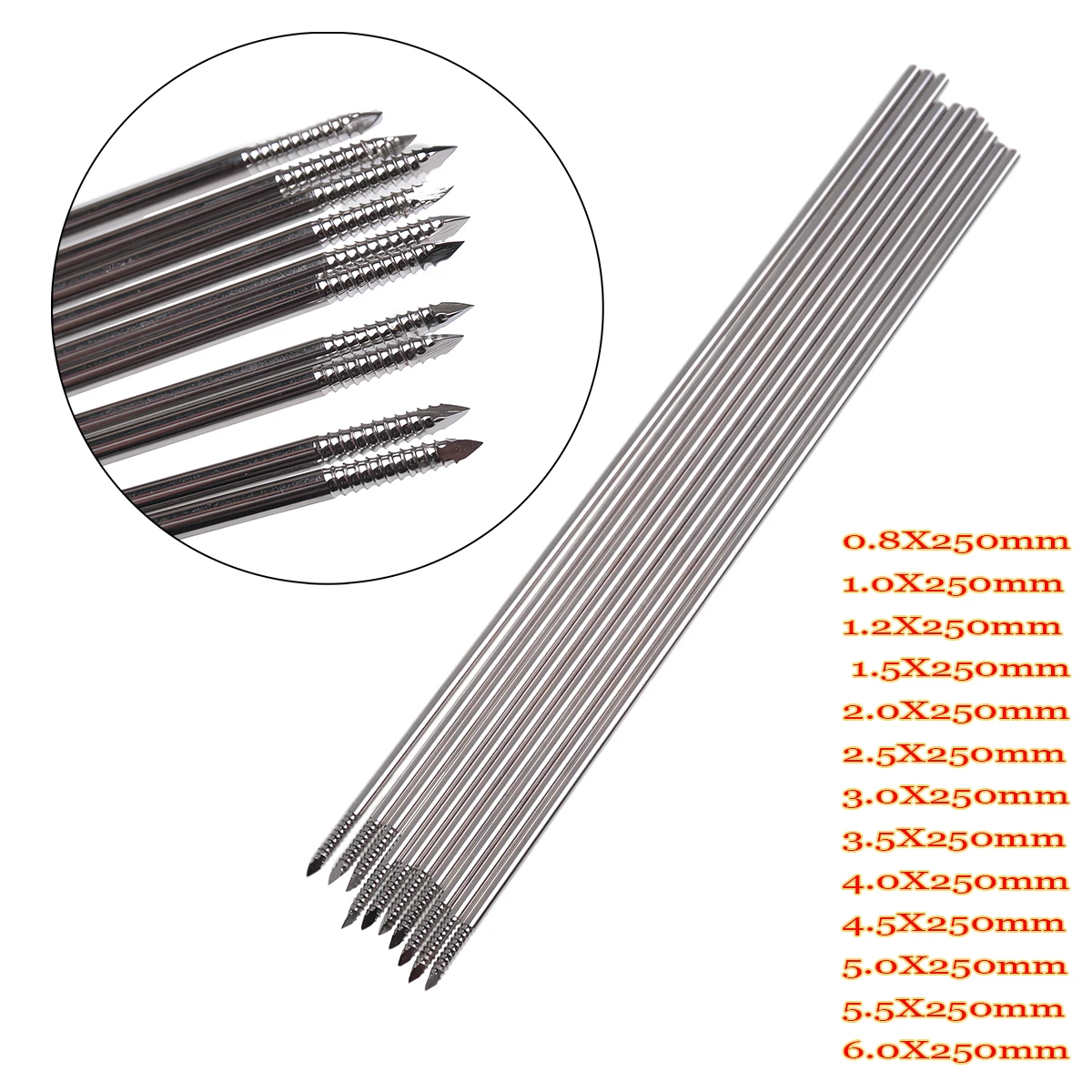 10pcs Threaded Kirschner Wire K-Wire Stainless Steel Orthopedic Kirschner Wire Pins Trocar One Ends Veterinary Tools