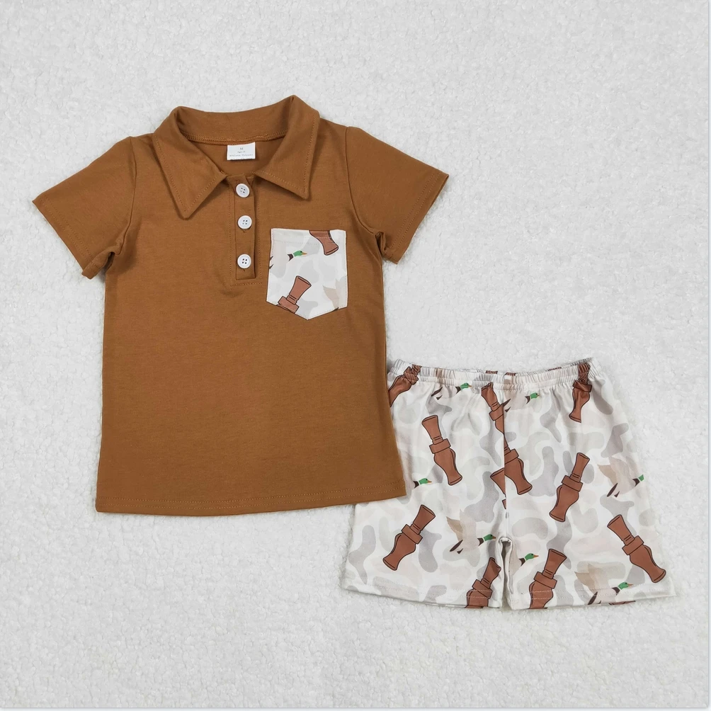 New arrival boys outfits fashion summer Baby Boy Brown Shirts Duck Call Camouflage Shorts Set 2 pieces sets Toddler kid clothes