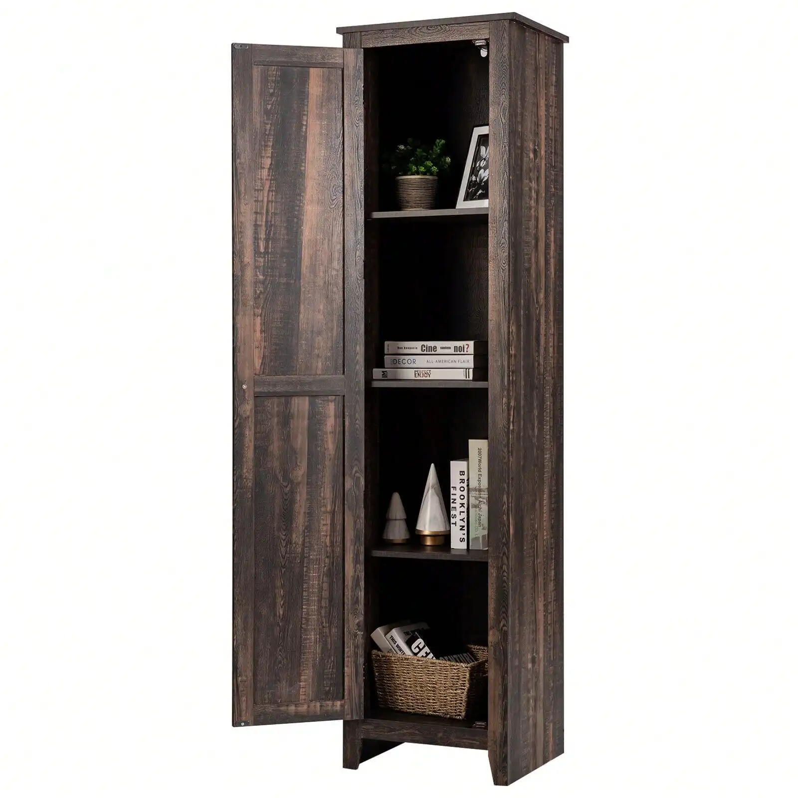 

Bathroom Storage Cabinet Tall Slim Side Organizer w/ Shelf Walnut