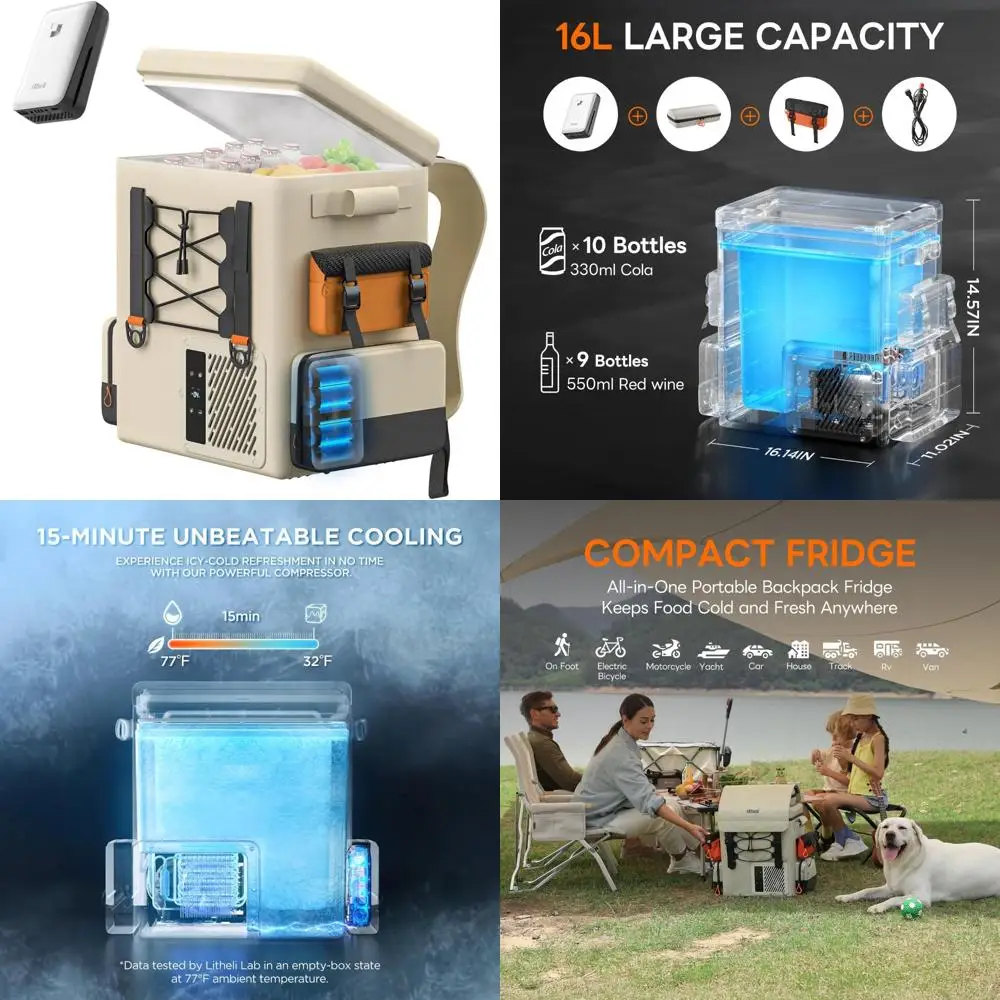 مبرد وفريزر كهربائي محمول سعة 20 لتر، ثلاجة سيارة 12 فولت مع بطاريتين، نطاق درجة الحرارة -4 إلى 68 ° F، مثالي للسفر