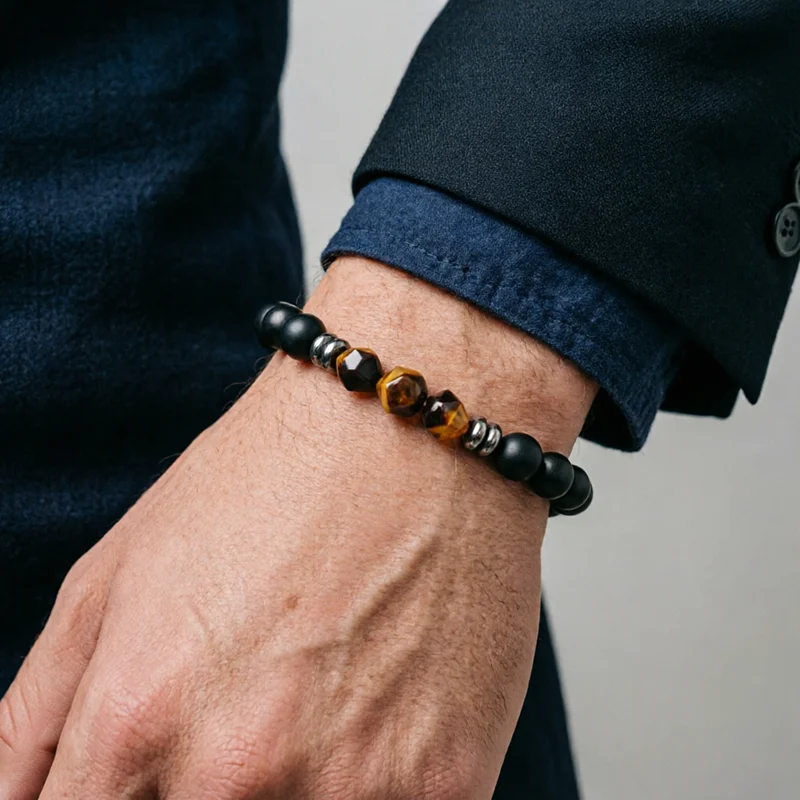 Trendy 8mm Natural Stone Bracelet Unisex Apparel Accessories Black Matte Tiger Eyes Healing Energy Braslet Yoga Casual Jewelry