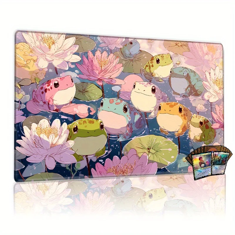 

Cute Cartoon Frog Lotus Magic Party Game Mat Durable Rubber for MTG&TCG Games 35X60cm Mouse Pad Office Desk Mats Friendly Design