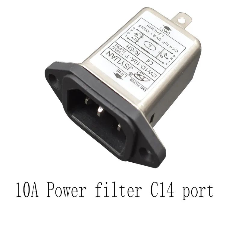 AC 115-250V 10A IEC 320 C14 Male Plug 3 Pins Black PCB Panel Power Socket Connector EMI Filter for Fitness Equipment