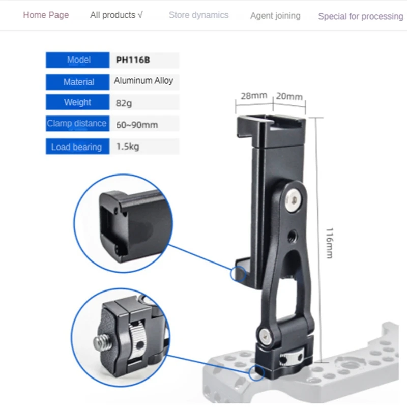 Multi Function Double Cold Shoe Mobile Phone Clip, 360 ° Expansion, Horizontal e Vertical Metal Clip