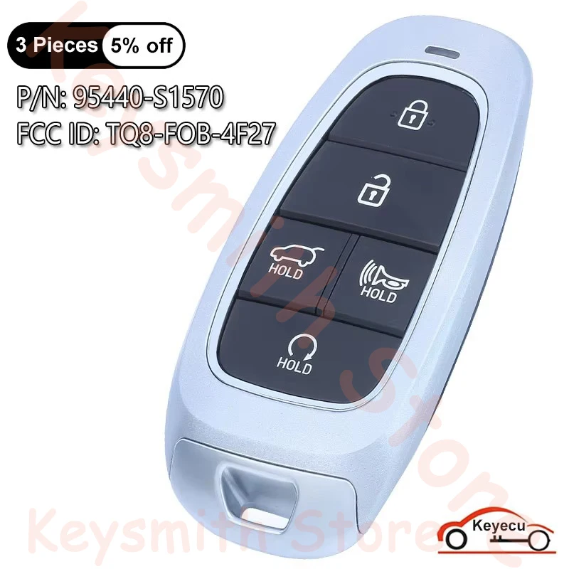 

KEYECU 5 кнопок 433 МГц ID47 чип для Hyundai Santa Fe 2021 2022 автоматический умный пульт дистанционного управления P/N: 95440-S1570, 95440-S1530