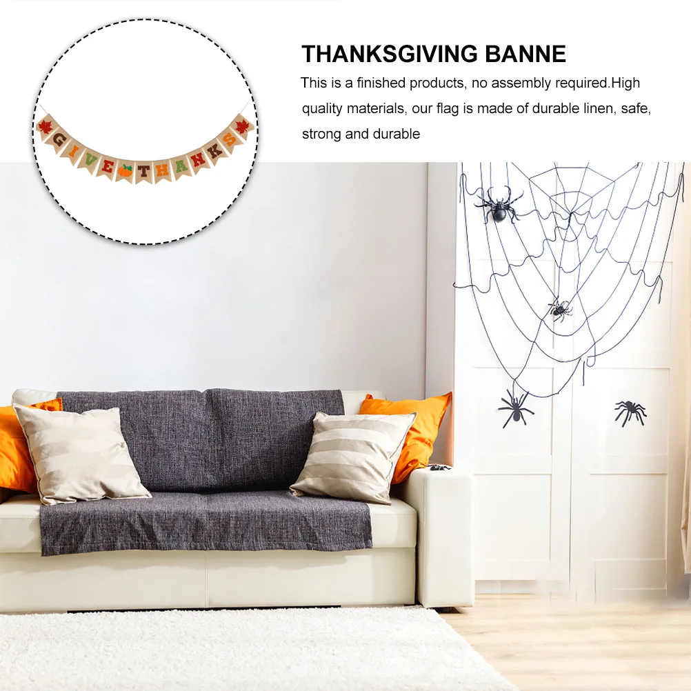 

Thanksgiving Decor Banners Linen Hanging Flags Maple Leaf Print Party Supplies 30cm Rich Color No Assembly Required
