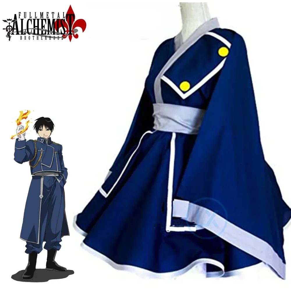 Anime Fullmetal Alchemist Roy Mustang Blue Women lolita Dress Kimono Cosplay Costume Cutome-Made Halloween Clothing