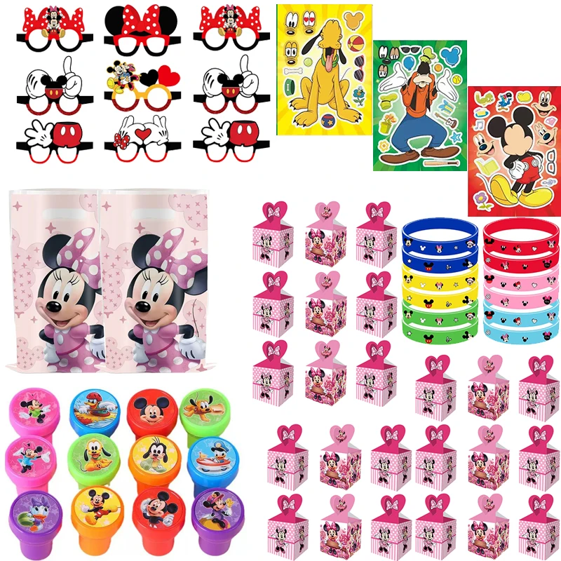 Minnie Mouse Birthday Party Favors Minnie Stickers Stamps Slap Bracelets Keychain Goodie Bags Gifts BagsToys Favor Bags Party