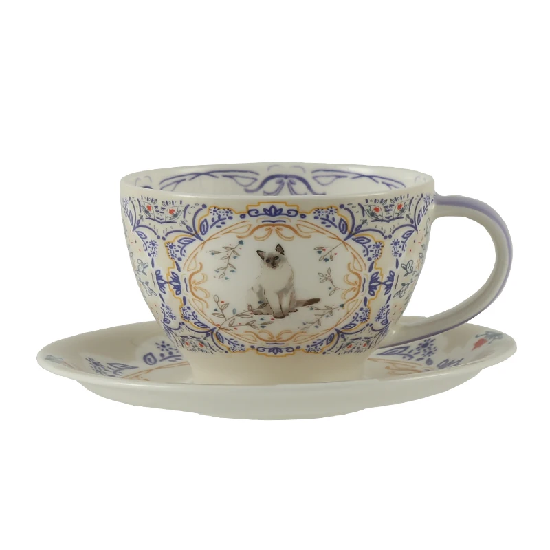 

Керамическая кружка-чашка для кофе и чая London Pottery 300 мл, набор из двух чашек с блюдцами из костяного фарфора