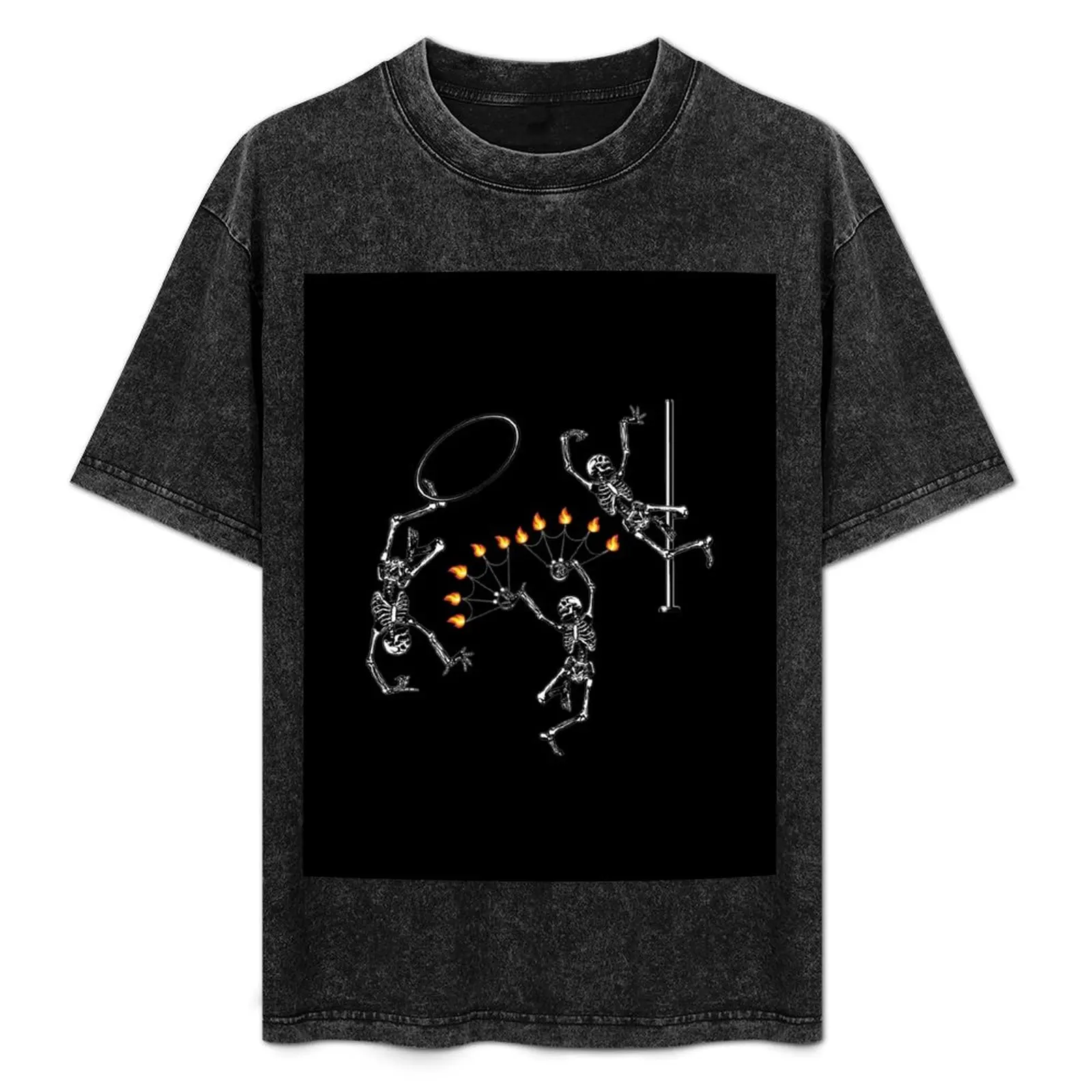 Dancing Flow Arts Skeletons Staggered Halloween Hula Hoop, Fire Spinning, Pole Dance, Circus Arts T-Shirt