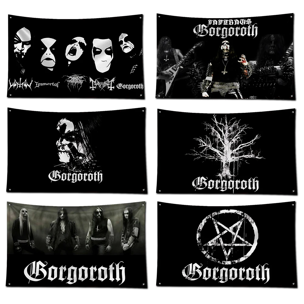 3x5 Ft Satan Black Metal Pentagram B-borgoroths Flag Polyester Digital Printing Banner for Garage Wall Door Decoration Grommets