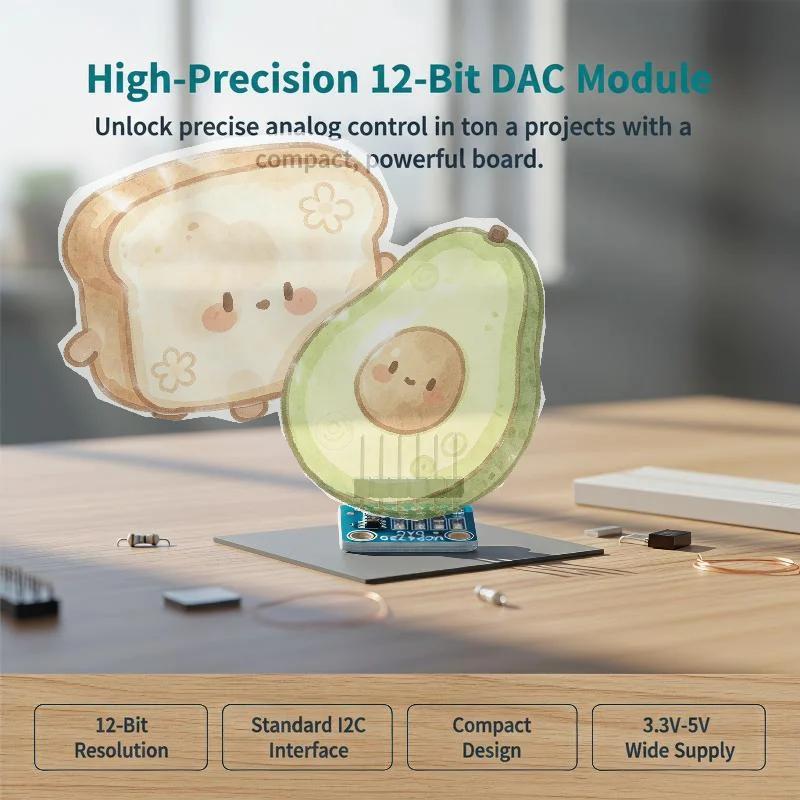 MCP4725 DAC Breakout Module High Precision 12 Bit Digital To Analog Converter with I2C for  DIY Electronic Projects