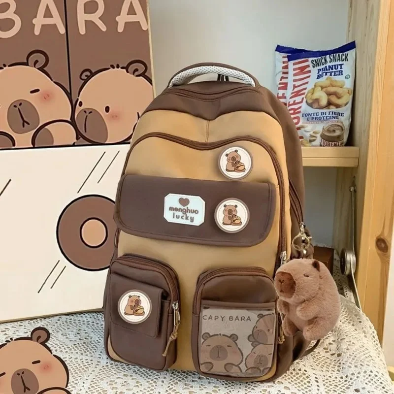 Zaino capibara zaino carino borsa da scuola in peluche cartone animato morbido animale divertente grande capacità farcito zaini estetici Unisex Y2K